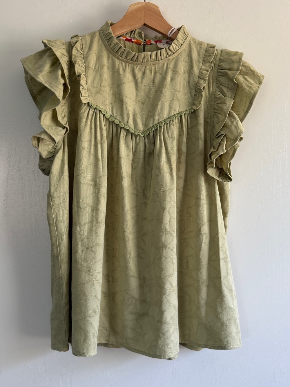 Umgee Sage Green Ruffle Yoke Blouse